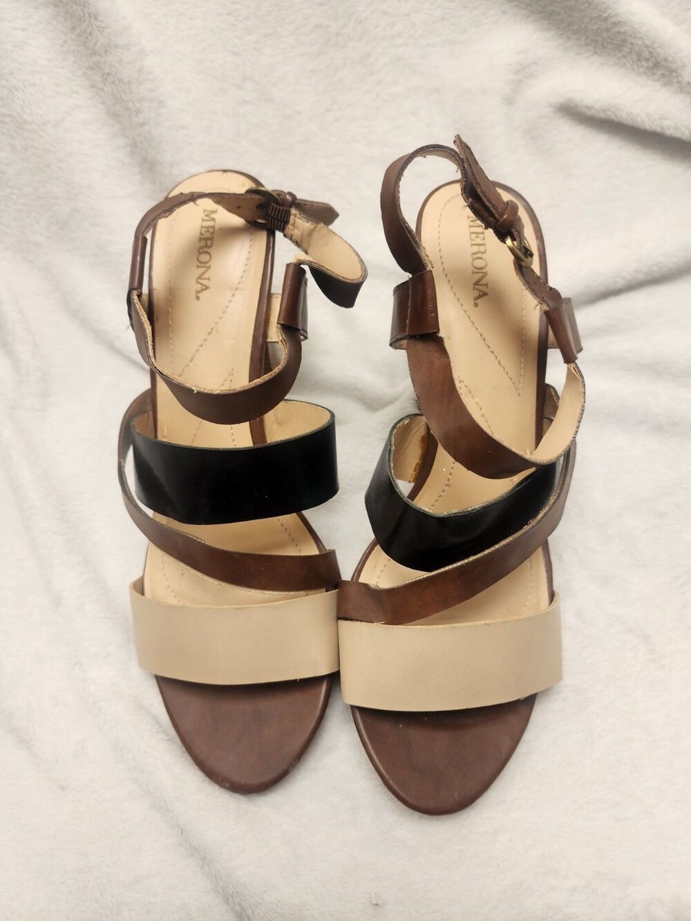 Merona Platform Brown Black Sandals Opentoe Hill Heels Sandals women 9